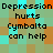 Pixelated text on a of colored squares reads "Depression Depression hurts hurts Cymbalta can help" in two identical vertical sections
