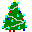 Animated pixel art of a Christmas tree transforming from decorated to burning, then collapsing into bare branches with 'MERRY XMAS' text.
