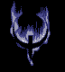 Animated icon shows a stylized blue and white winged figure with glowing edges against black background, changing pose across frames.