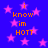 Blue background with pink stars and orange text reading "i know im HOTT" repeated in two vertical