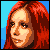 Pixel art of a person with long red hair against a solid light blue background, showing sequential facial expressions in a