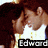 Two people in a close embrace with text overlays reading 'Edward', 'and', and 'Bella' across different frames.