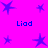 A static image with a bright pink background featuring multiple blue star shapes and the text "Liad" repeated four times in blue pixelated font.