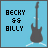 Pixelated icon with light blue background, black text reading BECKY and BILLY separated by two musical notes, and a dark gray electric guitar on the right.