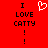 Red background with black text "I LOVE CATTY !" repeated twice, a white pixelated heart symbol above the left text block.