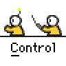 Animated contact sheet of a yellow stick figure and control device with four hands, showing frame-by-frame motion across 13 sampled frames arranged in a 4x4 grid layout on gray background.