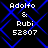 Blue diamond lattice background with white pixelated text reading "Adolfo & Rubi 52807" repeated in four identical quadrants.