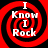 Four identical red and black spiral patterns with white text reading "I Know I Rock" arranged in a