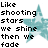 teal stars with text repeating 'Like shooting stars we shine then we fade' in black and yellow, where some instances of 'shine' are highlighted in yellow