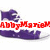 Four identical purple cartoon figures with white accents stand in a , each overlaid by the text "AbbyMarieM" in distinct solid colors