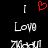 Red pixelated heart symbol above two vertical white bars, with 'Love' text and stylized symbols below on black background.