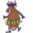 Pixelated brown cow-like character with purple headband and green striped skirt in walking animation, next to text reading "I LIKE THE WAY YOU MOOUE".