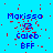 Blue background with red pixel noise; text reads Marissa, a heart symbol, Caleb, and BFF in blue letters.