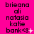 A static image with a bright pink background displays repeated text in black pixelated font, including names and 'bank<3' symbols with varying punctuation.