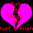 Two identical pink broken hearts with red text on black background, each displaying 'But He Says Im Just a Friend' in pixelated font.