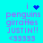 Pixelated cyan background with purple text reading 'i penguins giraffes JUSTIN!! <33333' and a blue heart symbol above the 'i'.