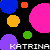A static image of a black background filled with colorful circles and repeated text "KATRINA" in white.