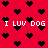 Red background with black pixelated hearts and repeated "I LUV DOG" text in white pixelated font, some letters partially obscured by hearts.