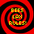 Four identical red and black spiral patterns with yellow text reading "BEES LAX RULES!" arranged in a on a solid black background