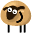 Two pixelated circular characters with brown faces, black eyebrows, white eyes with black pupils, and curved black mouths stand side-by-side on thin legs against a gray background.