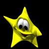 Yellow star-shaped character with cartoon eyes and mouth in various expressions against black background
