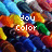 Pixelated image of colorful crayons with text overlays changing across frames.