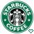 Green circular Starbucks Coffee logo with white siren emblem and text, animated heart icons appear in bottom-right corners of some frames.