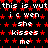 Pixelated text repeats across a black background with red star patterns, showing phrases like "this is wut i c wen she kisses me" in white and light gray.