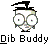 Pixelated cartoon character with large eyes and black top hat above text reading "Gib Buddy" on gray background.