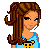 A 4x4 contact sheet of pixel art frames showing a cartoon girl character with brown braided hair, blue shirt, and dark pants in various poses alongside text elements like "rock my sex" and repeated "off!" phrases.