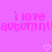 Pixelated text on a pink background with two heart symbols below the text.