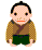 Pixel art avatar of a person in brown patterned shirt and green shorts with multiple facial expressions and head positions.