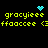 Pixelated yellow text 'gracyiee' and 'ffaacee' with partial characters on black background, featuring blue heart and starburst icons.