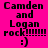 A static image with bright pink background and black text reading "Camden and Logan rock!!!!!! :)" in pixelated font, featuring yellow highlight overlays on different sections of the text.