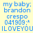Blue pixelated text on a light yellow background reads 'my baby: brandon crespo 041909:* ILOVEYOU ILOVEYOU' with no visible animation changes.