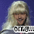 Pixelated image of a person with long blonde hair and light skin, wearing a white top against a blue background with visible text at the bottom.