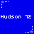 Blue background with repeated white text 'Hudson '12' and alternating star-and-dot patterns in pixelated style.