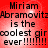 Red background with black text reading "Miriam Abramovitz is the coolest girl ever!!!!!!!" repeated in a pattern