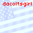 Red text 'dacoltsgirl' appears in four quadrants over a light blue and white striped background with pixelated dots.