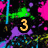 Pixelated digital artwork with repeating '3 Way!!' text in multiple colors over a black background with neon splatter patterns.