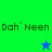 A split-screen image with four quadrants displaying 'Dah' Neen text and star symbols in varying colors.