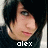 A pixelated image of a person with black hair and blue eyes, wearing a dark top, with text below the face.