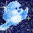 Animated contact sheet showing three frames of a blue cartoon bird mascot with white belly, wings, and tail against dark backgrounds with stars or solid black.