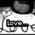Black-and-white pixelated image with text overlays reading "Love..." and "That's what I give my friends & they give it back to me.".