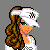 Pixelated character with brown curly hair wearing white cap and hoodie, standing against gray background with text elements.