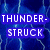 Pixelated text 'THUNDER-STRUCK' in white on blue rectangular bars against a dark blue pixelated background with light streaks.