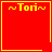 ~Tori~ text in yellow on red background with four , one has a heart symbol and another has a star symbol