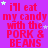 A static image with a bright purple background displays repeated red text reading "i'll eat my candy with the PORK & BEANS" surrounded by small white and light purple stars.