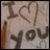Static image of 'I [heart] you' text with a heart symbol replacing the word 'love', displayed in brown and orange tones on a light background.
