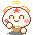 Pixel art character with orange ears, red star on forehead, pink cheeks, and yellow halo holding a brown basket in multiple poses.